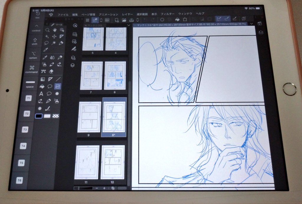 今描いてる采さんとの合同誌がB5サイズなんですけどちっこいiPadで描いてるからどうなるか分からない…こ、こわい…やっぱ大きいやつ買うか…いくらするんだろうこわい… 