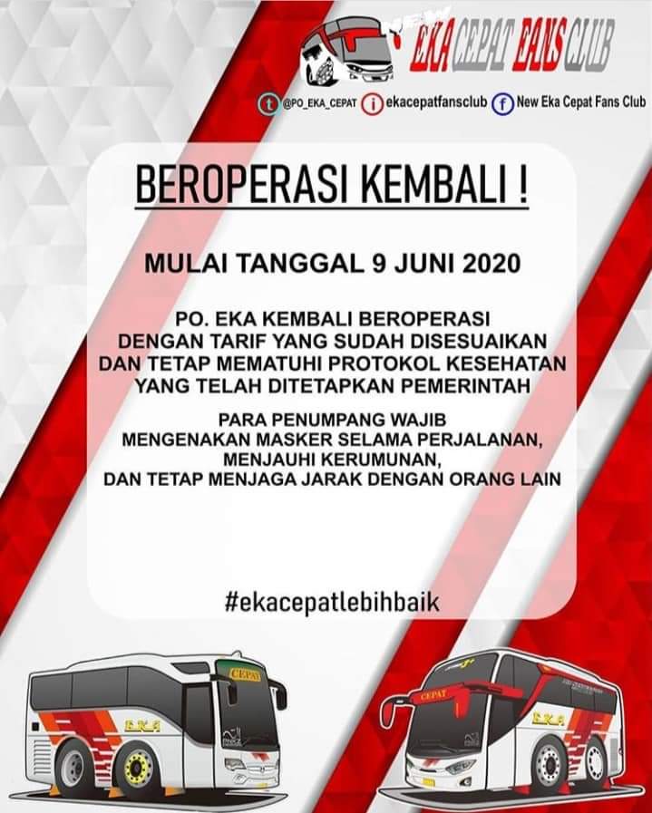 . Selamat pagi sedulur semua Kabar baik nih, PO. EKA sudah kembali beroperasi dan siap menemani dan melayani (cont) tl.gd/n_1sr9450