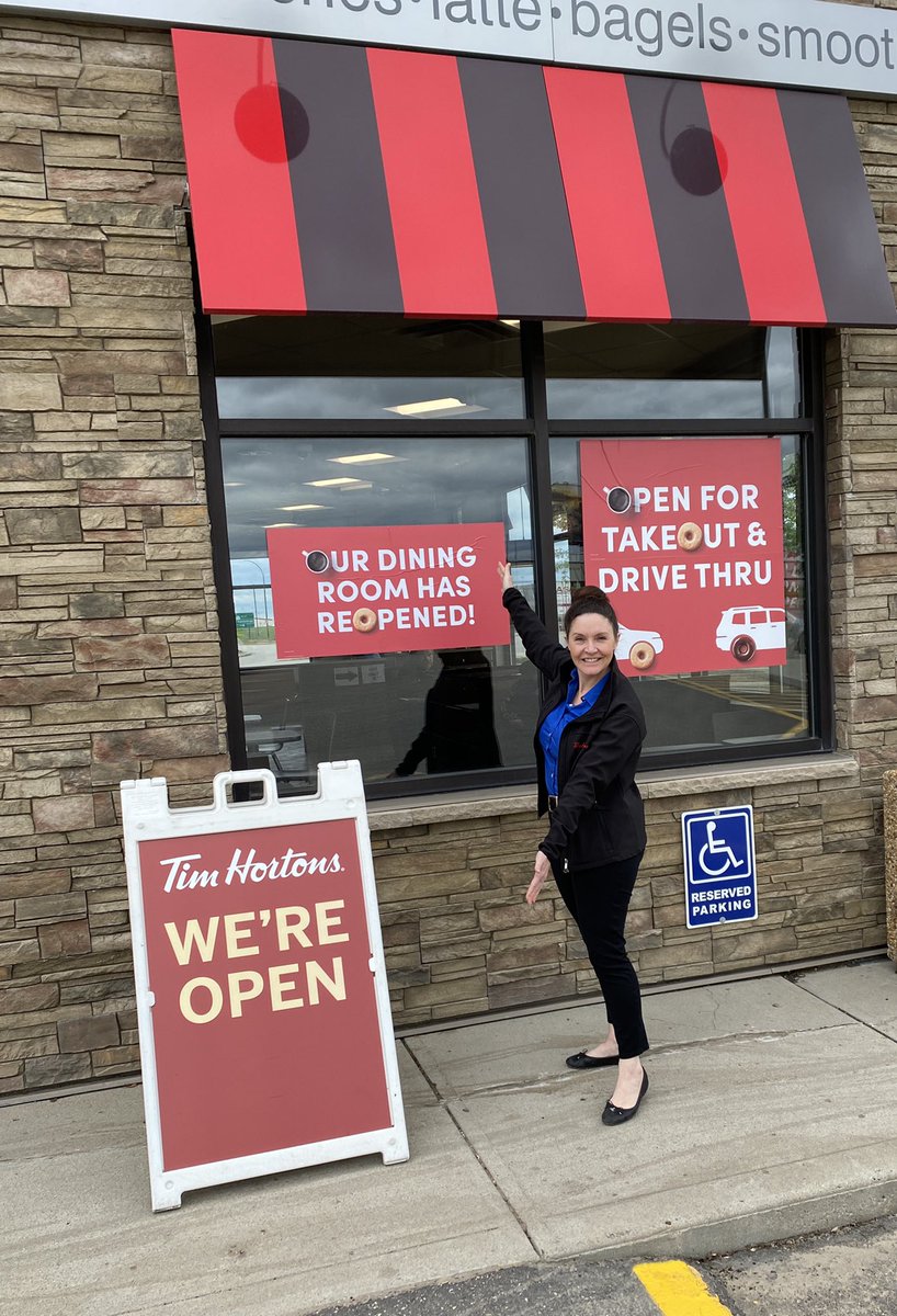 Welcome back!
☕️
I am so happy and grateful. We opened our <a href="/TimHortons/">Tim Hortons</a> dining rooms on Marquis Drive in Saskatoon and in Warman today!
🍩
Come on in! 50% of our seating is ready for you to enjoy . 
🍪
#TimHortons #Saskatoon #restaurant #coffeetime #OpenForBusiness #LunchTime