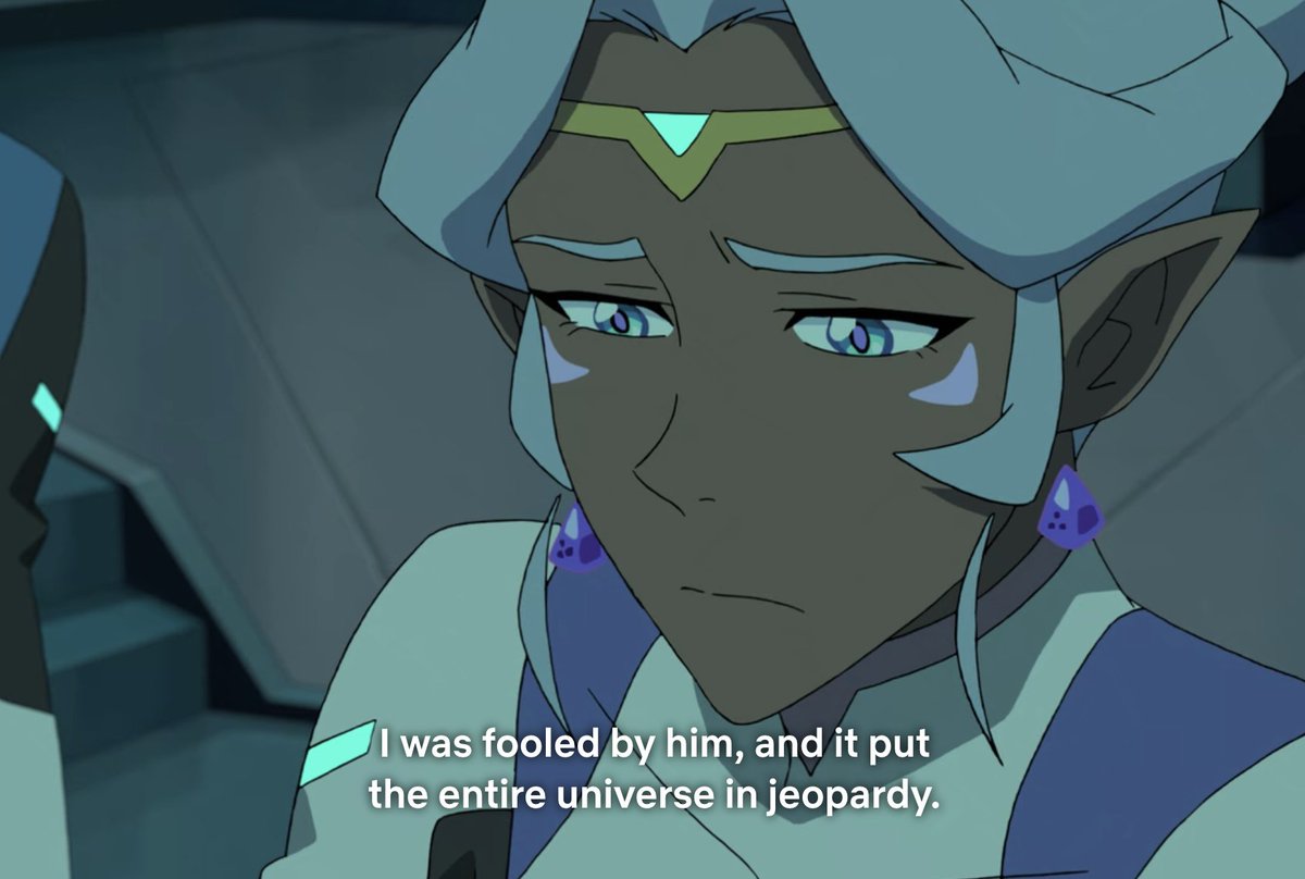 After the reveal of Lotor's Altean moon colony that gets absolutely no resolution or explanation, Allura doubts every decision she's made about her magic.Lance supports her by invalidating all her decisions cause she "didn't know any better." Then she blasts Lotor to death.