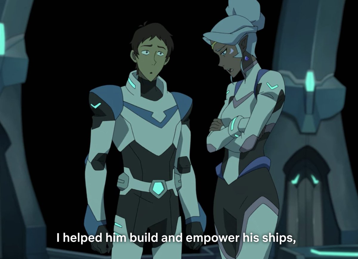 After the reveal of Lotor's Altean moon colony that gets absolutely no resolution or explanation, Allura doubts every decision she's made about her magic.Lance supports her by invalidating all her decisions cause she "didn't know any better." Then she blasts Lotor to death.