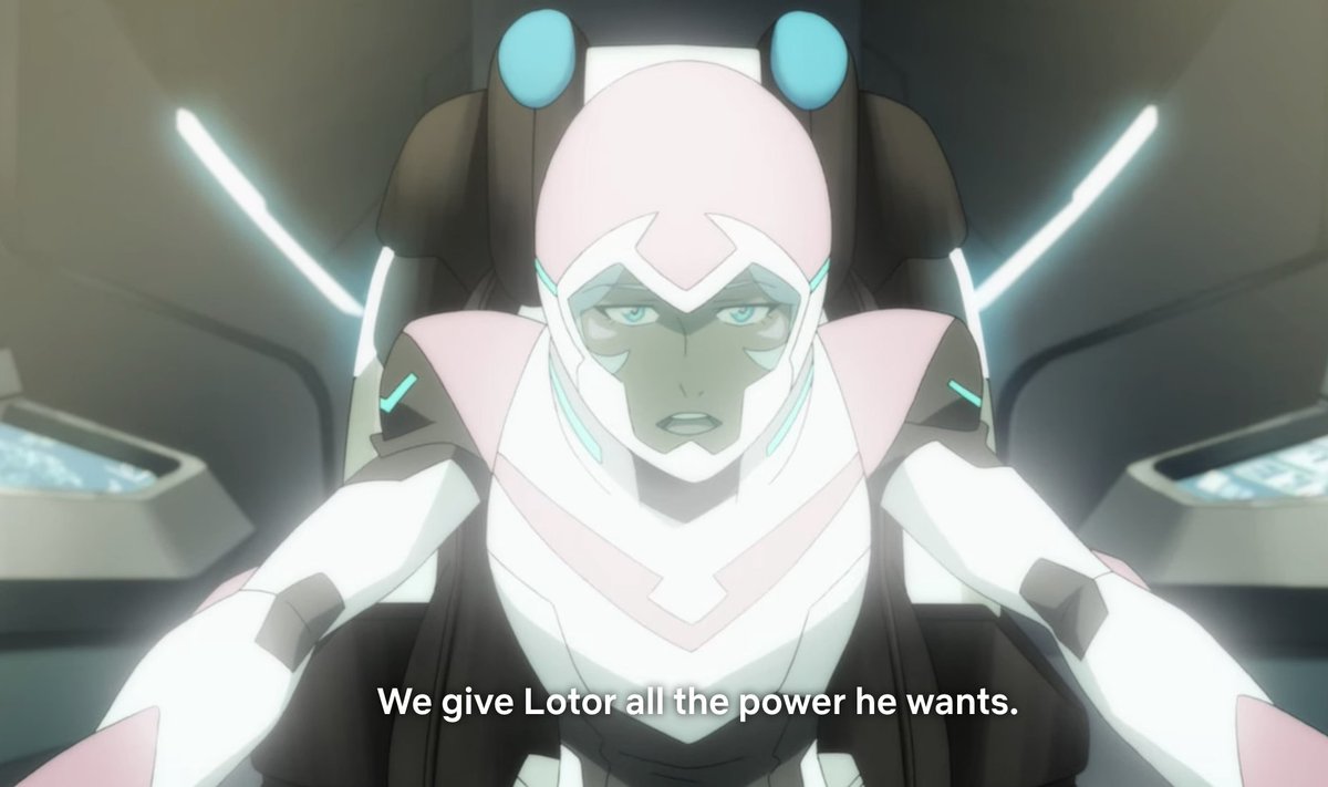 After the reveal of Lotor's Altean moon colony that gets absolutely no resolution or explanation, Allura doubts every decision she's made about her magic.Lance supports her by invalidating all her decisions cause she "didn't know any better." Then she blasts Lotor to death.