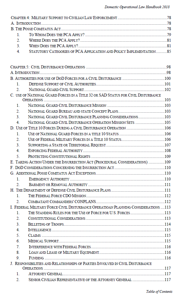 HectorSolon's tweet photo. Use of US military active-duty troops &amp; assets is a LEGAL MESS, but 1 guy gets a pass, POTUS. Much of the Insurrection &amp; Posse Comitatus Act(s) revisions &amp; use are based on the President NOT being a mad man. This is the Center for Law &amp; Military Operations' HANDBOOK. #TrumpCoup https://t.co/gwyOAu9gOb