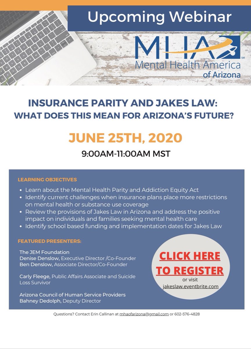 FoundationJEM's tweet photo. Insurance Parity and Jake's Law: What Does This Mean For AZ's Future

Join us for a free webinar on Jake's Law and how this will impact you and AZ. 

To register https://t.co/pTdZfC1xYh

#InsuranceParity
#JakesLawAZ https://t.co/eQNrZxnzjn