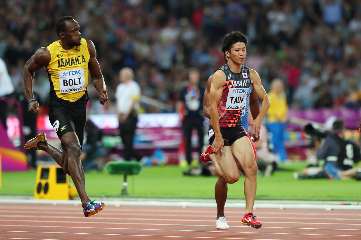 日本陸上競技連盟 陸上フォトコン 人類最速ウサイン ボルトの視線の先 あのボルト選手がレース中に驚くその視線の先には 多田選手 世界に挑むアスリートの強さが光ります 心に響く1シーン部門 多田修平 選手 住友電工 Jaaf 陸上 写真