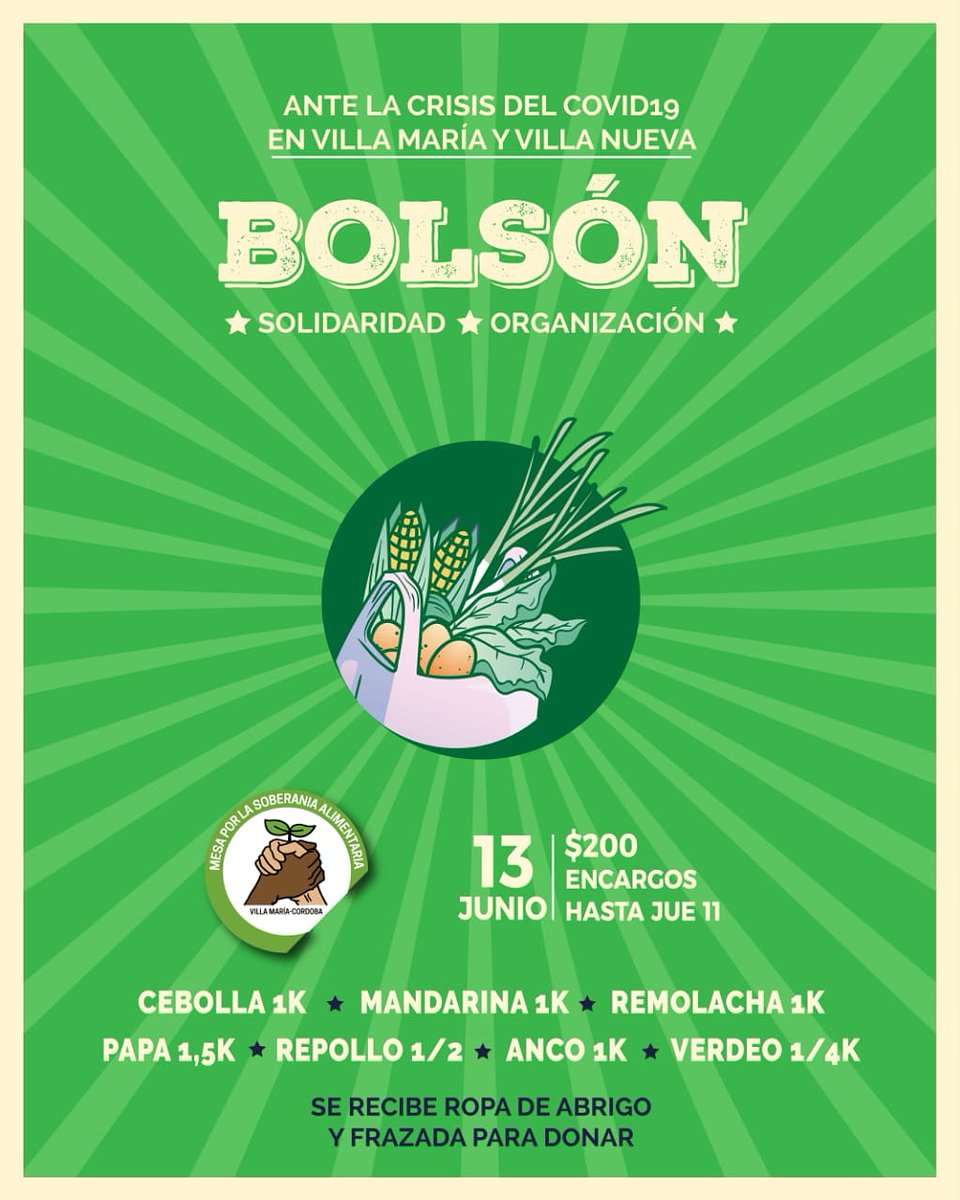 Seamoslibresvm's tweet photo. NUEVO BOLSÓN: SÁBADO 13 DE JUNIO

👉 ¿Hasta cuándo tengo tiempo de encargar? 

📍Hasta el jueves 11

👉¿Dónde?

📍Salta 1541 (Almacén) de 9 a 13hs y de 16 a 19.

📍Caritas (México 60) de 9 a 11.30.

📍 Villa Nueva (Salta 245), de 13 a 19 hs (WP 3535185322). https://t.co/KmIyp1eVUK