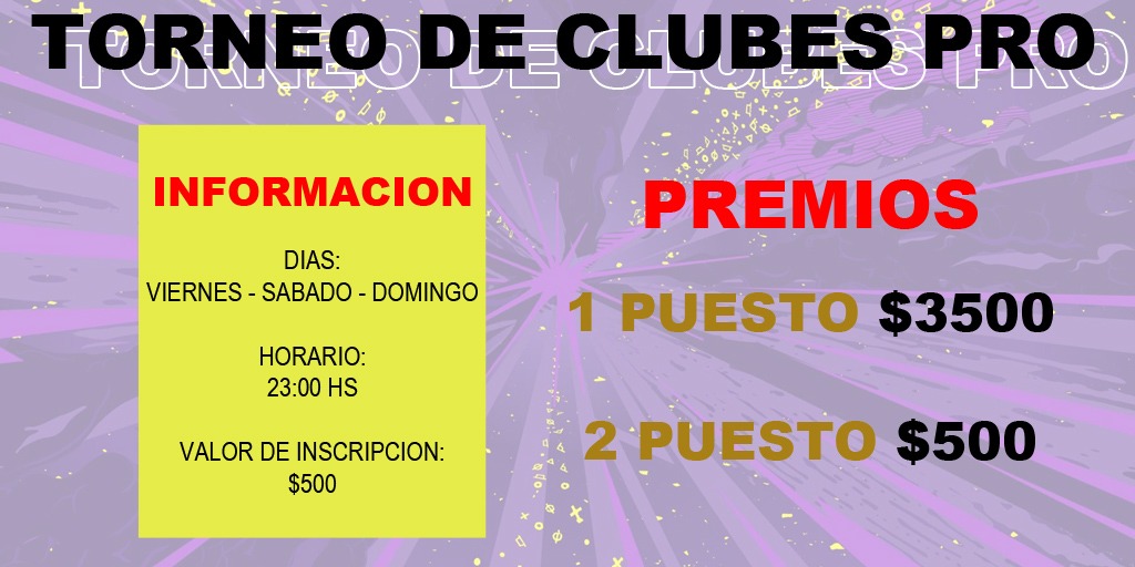 ProRelampago's tweet image. Torneos mas completos de clubes pro.
Largamos las inscripciones para este fin de semana.