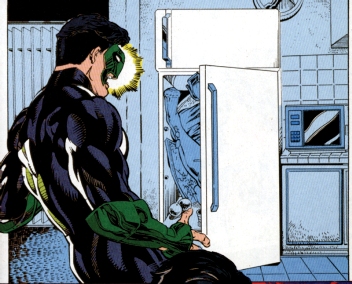 TW: Violence against womenIt refers to an incident in Green Lantern where he comes home to find that his girlfriend, Alexandra DeWitt, had been killed and stuffed into a refrigerator.This came out in 1994.
