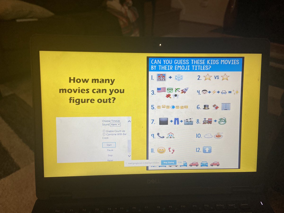 Sheehan5th's tweet photo. Another great digital meeting today. We played digital bingo and an emoji movie guessing game. Love these moments. @Sheehan5th @JBWatkinsES https://t.co/C557NTpznJ