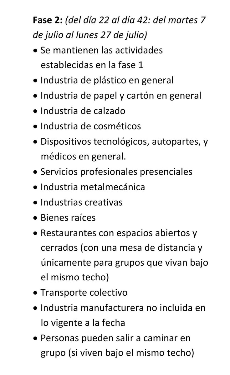 lexpineda's tweet photo. El gobierno y los empresarios se reunieron hoy para hablar sobre cómo comenzar a reactivar la economía después de la cuarentena. La propuesta habla de hacerlo en 5 fases de 21 días cada una, a partir del 16 de junio. Atención a lo siguiente 👇🏻 https://t.co/a8tq33NEd2
