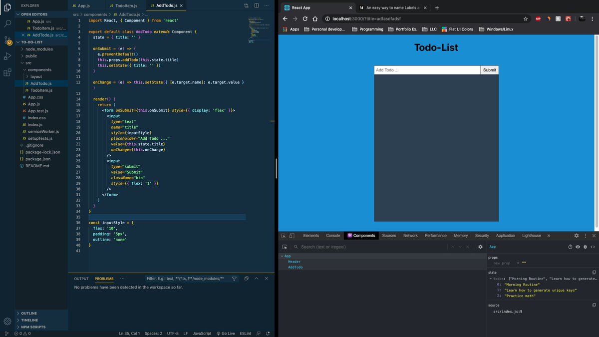 programmerjuan's tweet image. Round 2 Day 17  of #100DaysOfCode

After a break from social media and coding, I feel super refreshed and excited to continue learning React! Today I started a TodoList project that I will complete without any help from tutorials. Only using google and the docs. 😁

#javascript