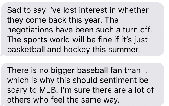 jareddiamond's tweet photo. My best friend since the first grade texted me this tonight. I have to imagine he's not alone here. If he, a truly hardcore baseball fan, feels that way, it says a ton. https://t.co/E7mYXPMbCj