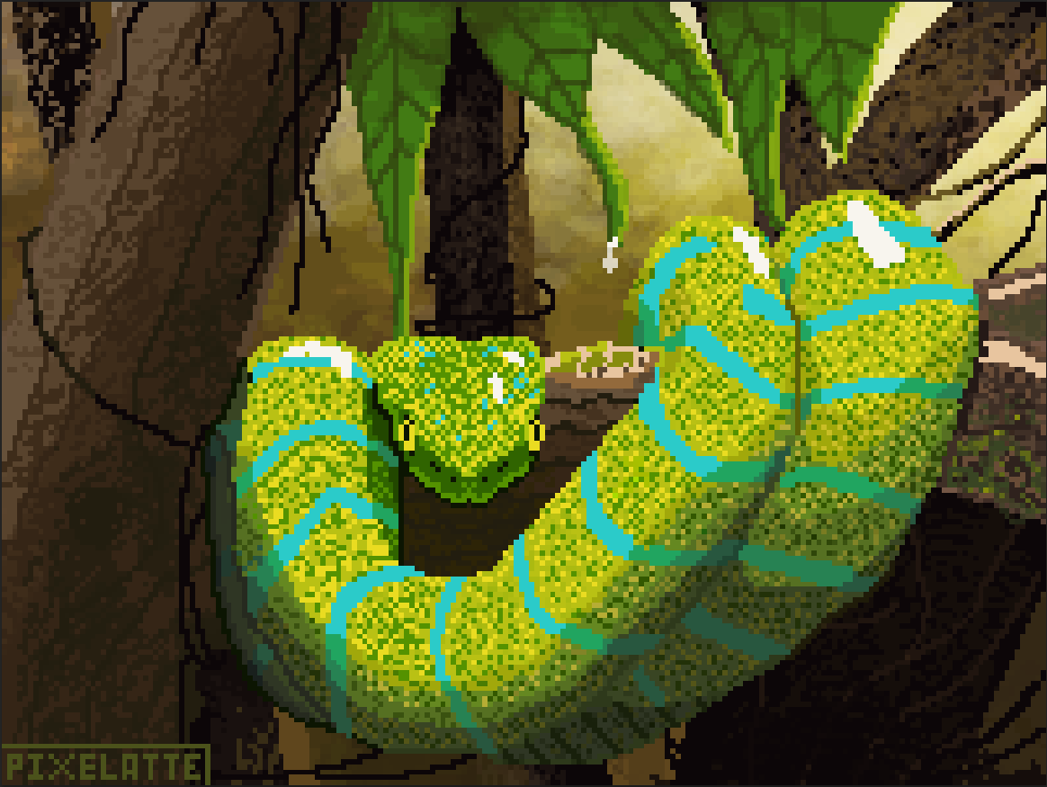 NorthernRenard's tweet photo. Resting snake
#pixelart #pixelatte #snake #jungle https://t.co/Exe4bIPM8J
