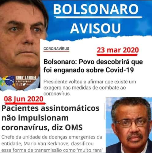 QUEM SÃO OS GENOCIDAS AGORA, MÍDIA LIXO?
✔OMS NÃO ALERTOU COVID
✔ESTUDO FALSO SOBRE CLOROQUINA/ BOICOTE AO MEDICAMENTO
✔QUARENTENA SEM UTILIDADE
✔FALÊNCIA/DESEMPREGO EM MASSA
✔MÁSCARA INÚTIL SE ASSINTOMÁTICO NÃO ESPALHA VÍRUS 
✔PERDA ANO LETIVO
OMS MATA! 
#BolsonaroTemRazao