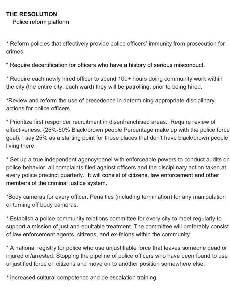 TheResolution00's tweet image. Police Reform Platform: