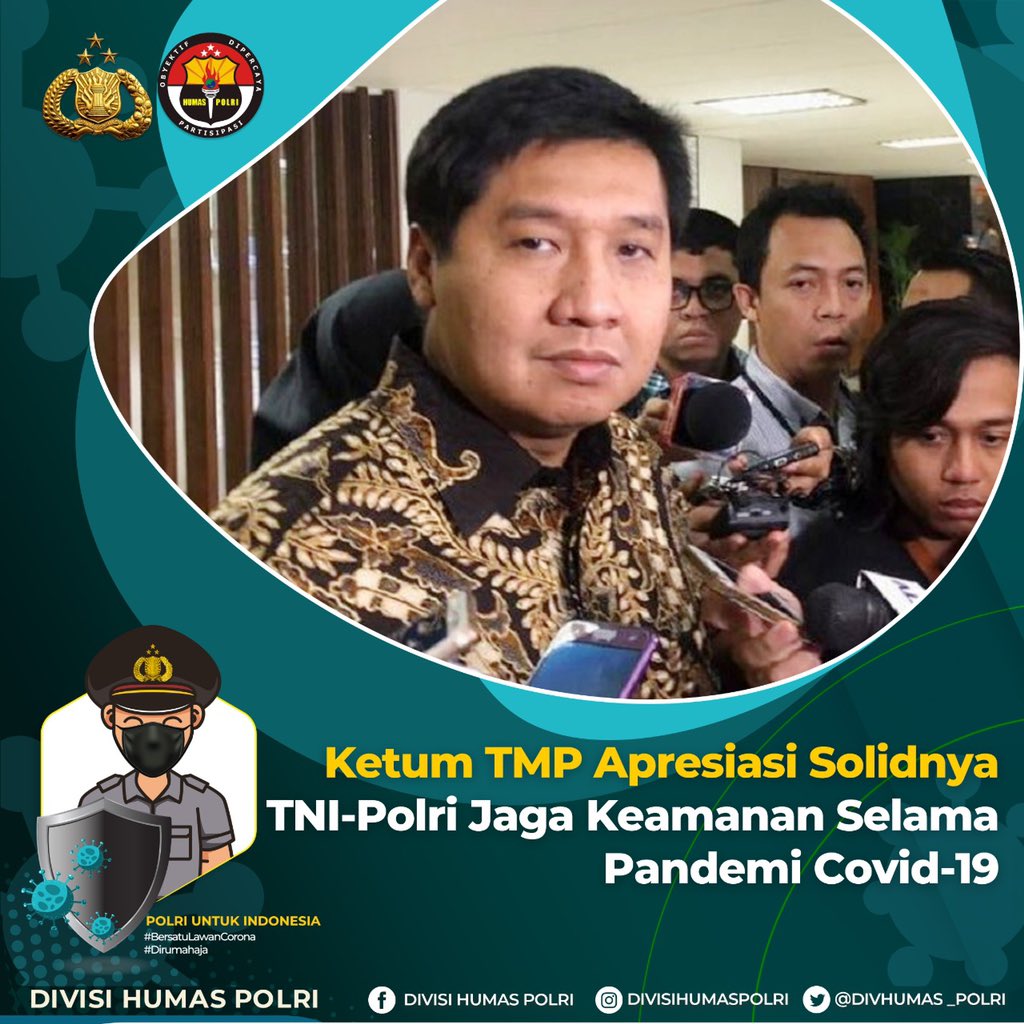 HumasPadang's tweet photo. Ketum TMP Apresiasi Solidnya TNI-Polri Jaga Keamanan Selama Pandemi Covid-19 #TNIPolriSolidUntukNegeri 
Ketua Umum TMP juga mengingatkan kepada semua pihak untuk tidak berpikir melakukan kerusuhan atau melakukan tindakan provokatif untuk melakukan aksi kekerasan di Indonesia. https://t.co/dKTrjBC1tj