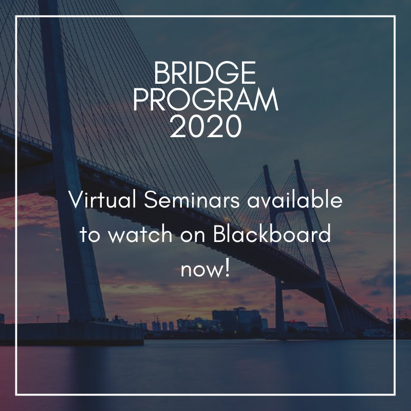 program_bridge's tweet photo. Want to catch up on the last 3 Virtual Seminars for the #2020BridgeProgram??
Hop on to Blackboard now!
The next live Virtual Seminar: 'Responding to #COVID19 Different approaches' will be on Thursday 25 June via zoom.
Registration details will be shared soon! Don't miss out! https://t.co/tzei4u5NTC