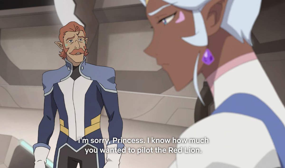 To make matters worse, this scene is written off as her wanting to do it because it's Alfor's lion - even though a major part of Allura's development as a captain/leader was her letting Alfor go back in the first season. The whole paladin thing is completely dependent on Alfor!