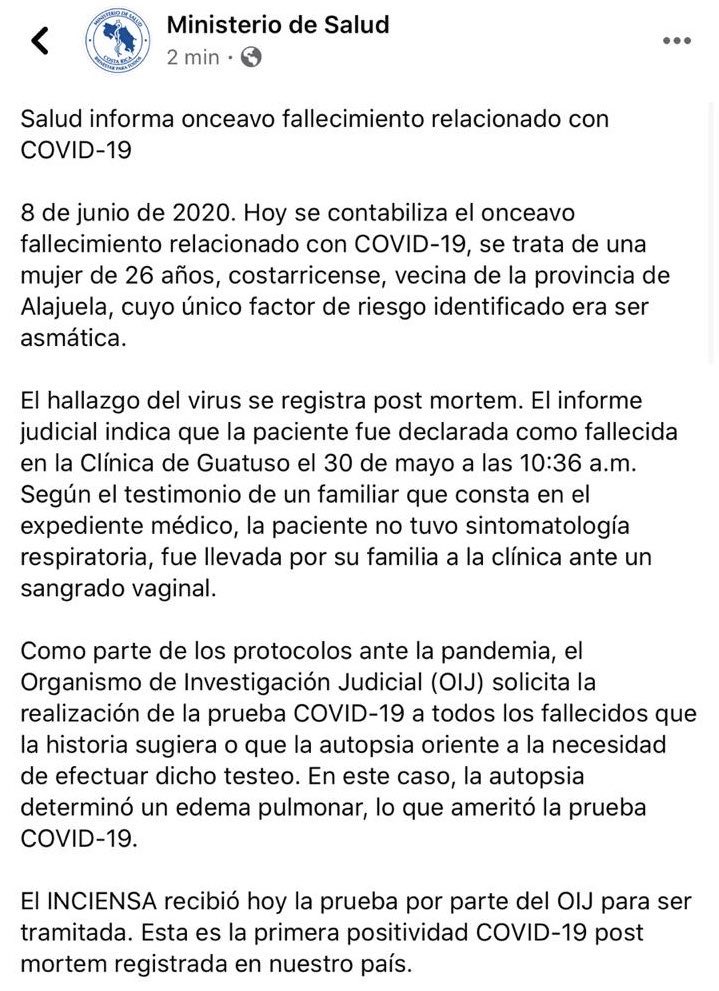 RevLiberal's tweet photo. Qué extraño que el Ministerio de Salud no diga por qué el OIJ los tuvo que obligar a realizarle la prueba Covid a la fallecida... 

#Incoherencias https://t.co/wYtOEY1KZw