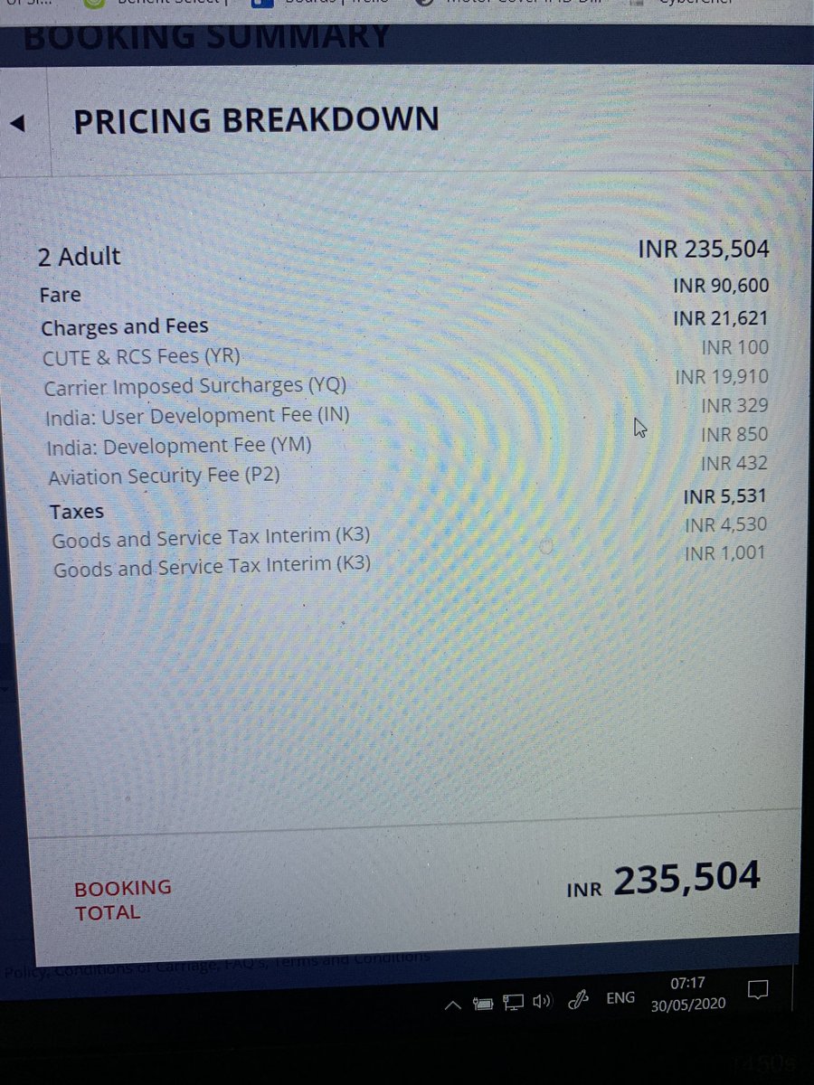 bijo90's tweet photo. @HardeepSPuri @MoCA_GoI This is thr fare breakdown for 2 passengers from Mumbai-London - Rs 2,35,504
So you can imagine for 1 passenger how much it would be Rs 1,17,752
But Sir you are saying tickets to London are Rs 50,000. 
If i calculate, @airindiain charging 3 times under VBM. 

Isn’t it exorbitant? https://t.co/PlInLOWzXw