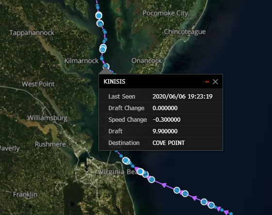 SStapczynski's tweet photo. 🇺🇸 LNG imports at major US export terminals continue to be elusive

LNG tanker Kinisis, carrying a partial cargo from Trinidad, arrived at Cove Point in Maryland on June 6. But left on June 8 with a higher draft level, indicating that it loaded more gas and likely didn't offload https://t.co/0ft1wGJAyG