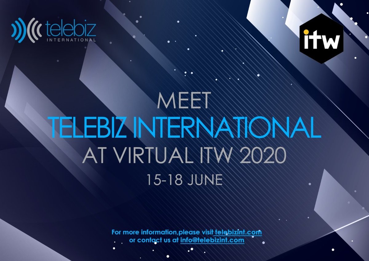 TelebizInt's tweet image. Meet Telebiz International at Virtual ITW 2020 @capacitymedia @CapacityEvents @ITW_Telecoms  #VirtualITW #ITW2020 #virtualevent #KeepingTheWorldConneced #ITW_Telecoms