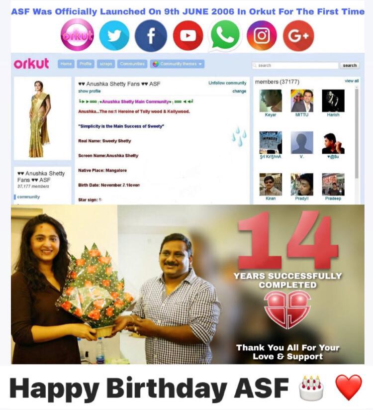AnushkaZ_MH_FC's tweet photo. #HappyASFDay 🤗ASF was Launched on 9th June,2006 By #Hemchand Anna 🙏
Thank you #TeamASF ❤.
#AnushkaShetty 
#14YEARSFORASF #June9ThASFDay https://t.co/YFCz0noDkz