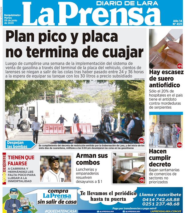 Primera Página de La Prensa de Lara