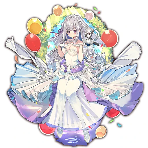 【イラスト公開!】続いて、復刻のコラボキャライラストを紹介するよ!ウェディングエミリアさん、ウェディングレムさんの2人も復刻!二人のステップアップコールとピックアップコールは16日からの予定だよ♪ #ラスピリ #リゼロ 