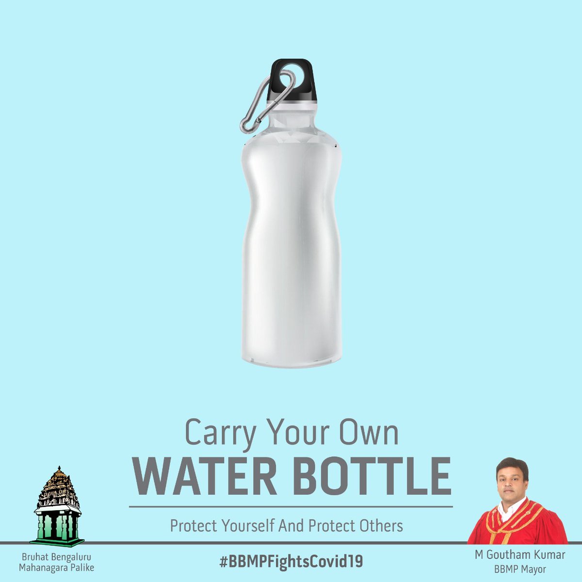 GBA_office's tweet photo. No doubt #Unlock1 has provided many relaxations, but now it's our duty to take all precautions. Sharing a water bottle (or any drinking vessel) with an infected person could pass on the infection. So, #CarryYourOwn water bottle!
#BBMPFightsCovid19
#KarnatakaFightsCorona https://t.co/HvPFmRO1WA
