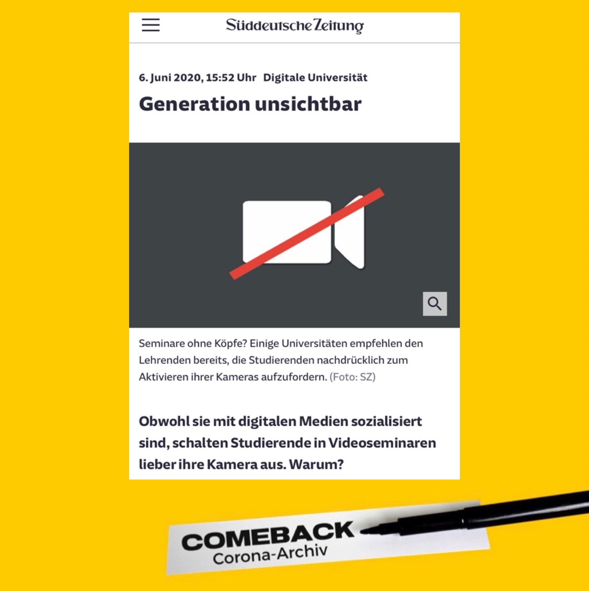 ArchivCorona's tweet photo. Generation unsichtbar? 👀 Ist die Kamera während der Lehrveranstaltung an oder aus &amp; warum? 📽 @UniGraz 
Teile mit uns dein #CoronaErlebnis https://t.co/44NjhjzMM7