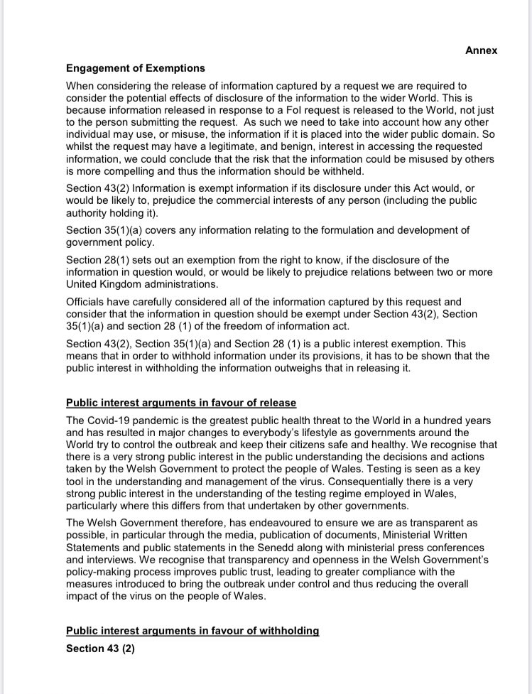 This is the 3 page annex attached setting out arguments for & against disclosure of the information I requested. I will be appealing this decision.