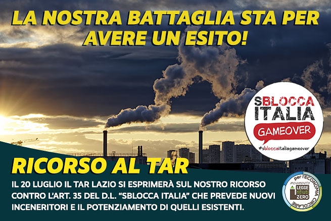 📣 Il 20 luglio il tar lazio si esprimerà sul nostro ricorso contro l’art. 35 del d.l. “sblocca italia” che prevede nuovi #inceneritori e il potenziamento di quelli esistenti. La corte di giustizia europea ci ha già dato ragione👌 #rifiuti #sbloccaitaliagameover