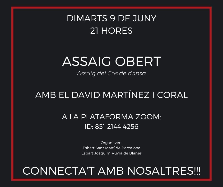 EsbartJRuyra's tweet photo. Avui a les 21h, compartim assaig amb l’@Esbartsantmarti. I en obert, per si us hi voleu passar. #dasc2020 #dascacasa @culturafestes @cultpopular_cat #culturapopularacasa @angelsblasco @ballemxslliures https://t.co/3oKHmMOg92