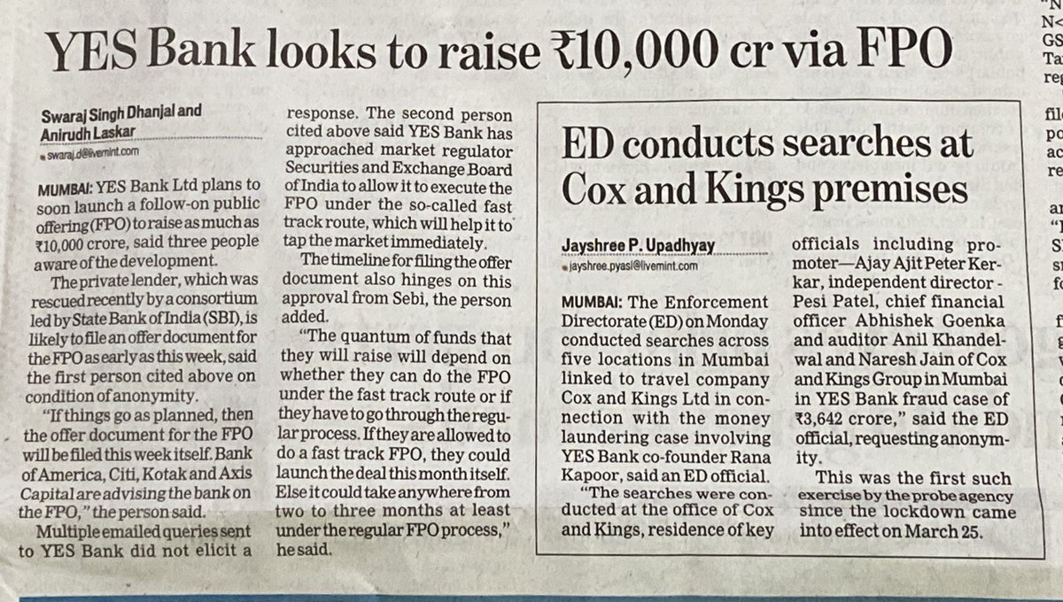 sunderbasantani's tweet photo. How come @YESBANK who played #fraud with its senior citizens by first misguiding them to buy AT1bonds and than written them off,now trying to collect more money by FPO @SEBI_India @dir_ed @RBI look into this to get our hard earned money back for survival https://t.co/HzGhxR0m7N