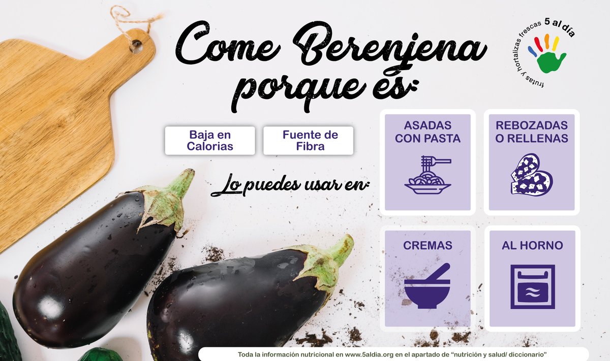 5aldiaspain's tweet photo. ¿Sabías que la #berenjena 🍆 es #FuenteDeFibra?
👉¿Cómo la soléis cocinar? ¡Darnos ideas! 😉
Es una hortaliza muy versátil y además está de temporada.
#HortalizasSiempre
#InfórmateCon5aldía🖐
#EstePaísLoAlimentamosUnidos 💚 https://t.co/tr6tl8E7yi