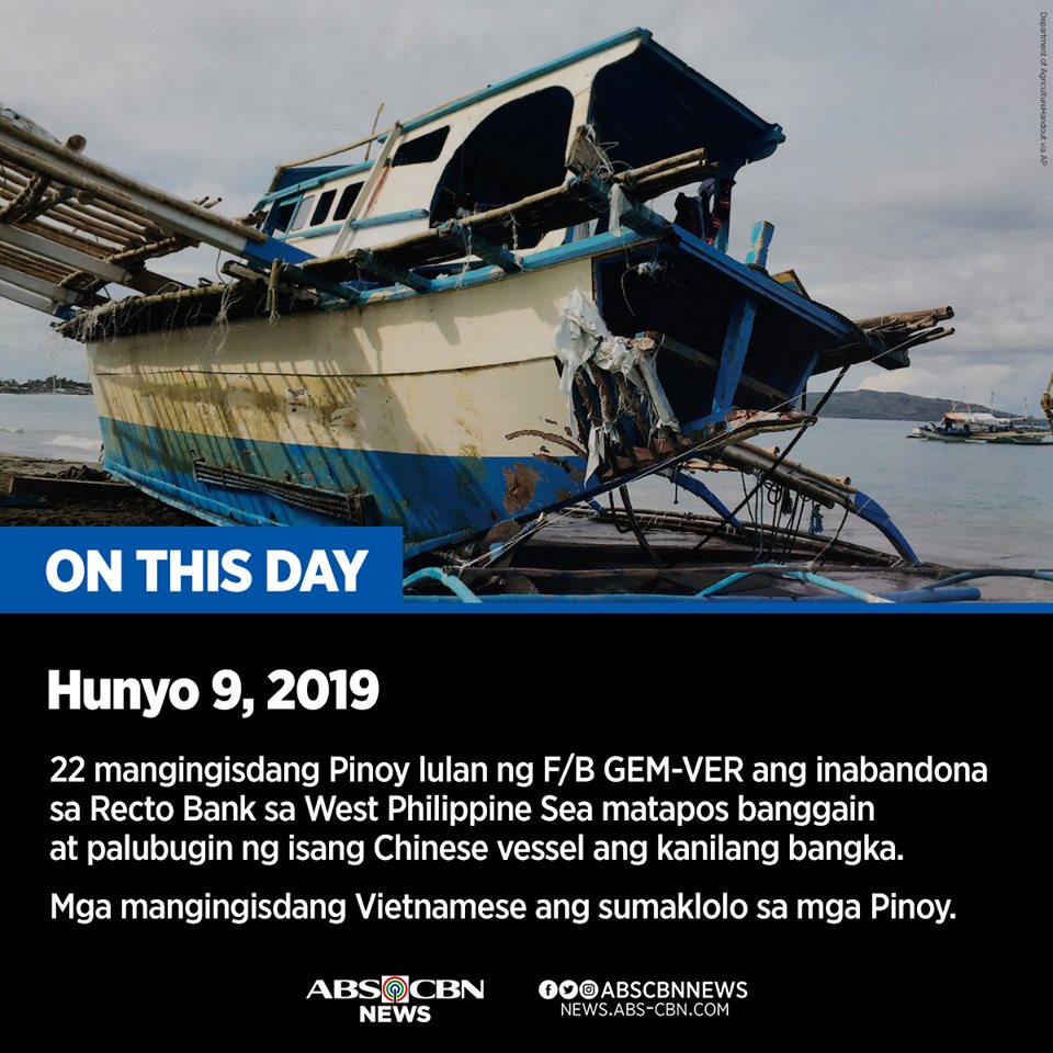 DZMMTeleRadyo's tweet photo. Isang taon na ang nakalipas nang palubugin sa Recto Bank ang F/B GEM-VER. https://t.co/kG33xPeJDe