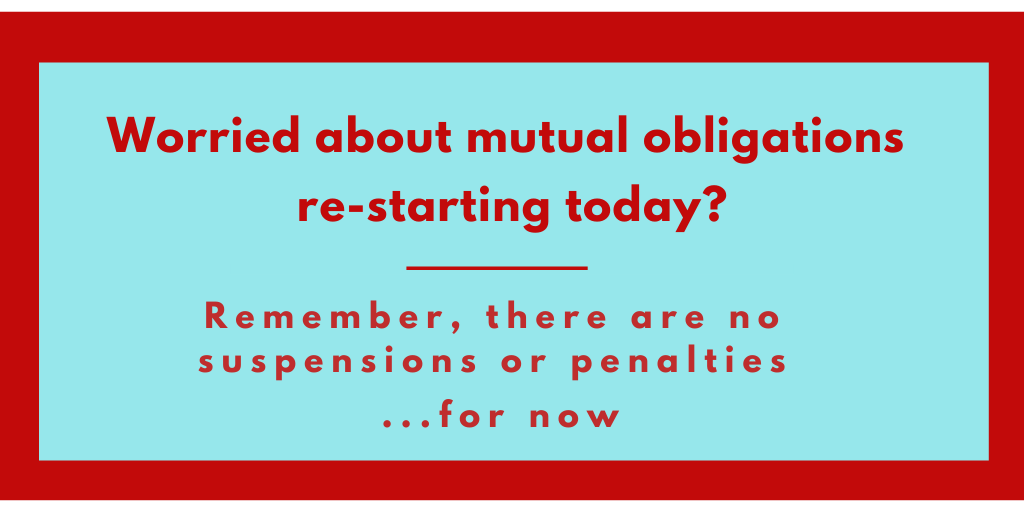 welfare_rights's tweet image. Hearing lots of concern about mutual obligations re-starting today despite high unemployment, few jobs, social distancing, etc. Remember, under temporary arrangements, suspensions &amp;amp; penalties do not apply. If you're being hassled, call us for free legal advice #mutualobligations