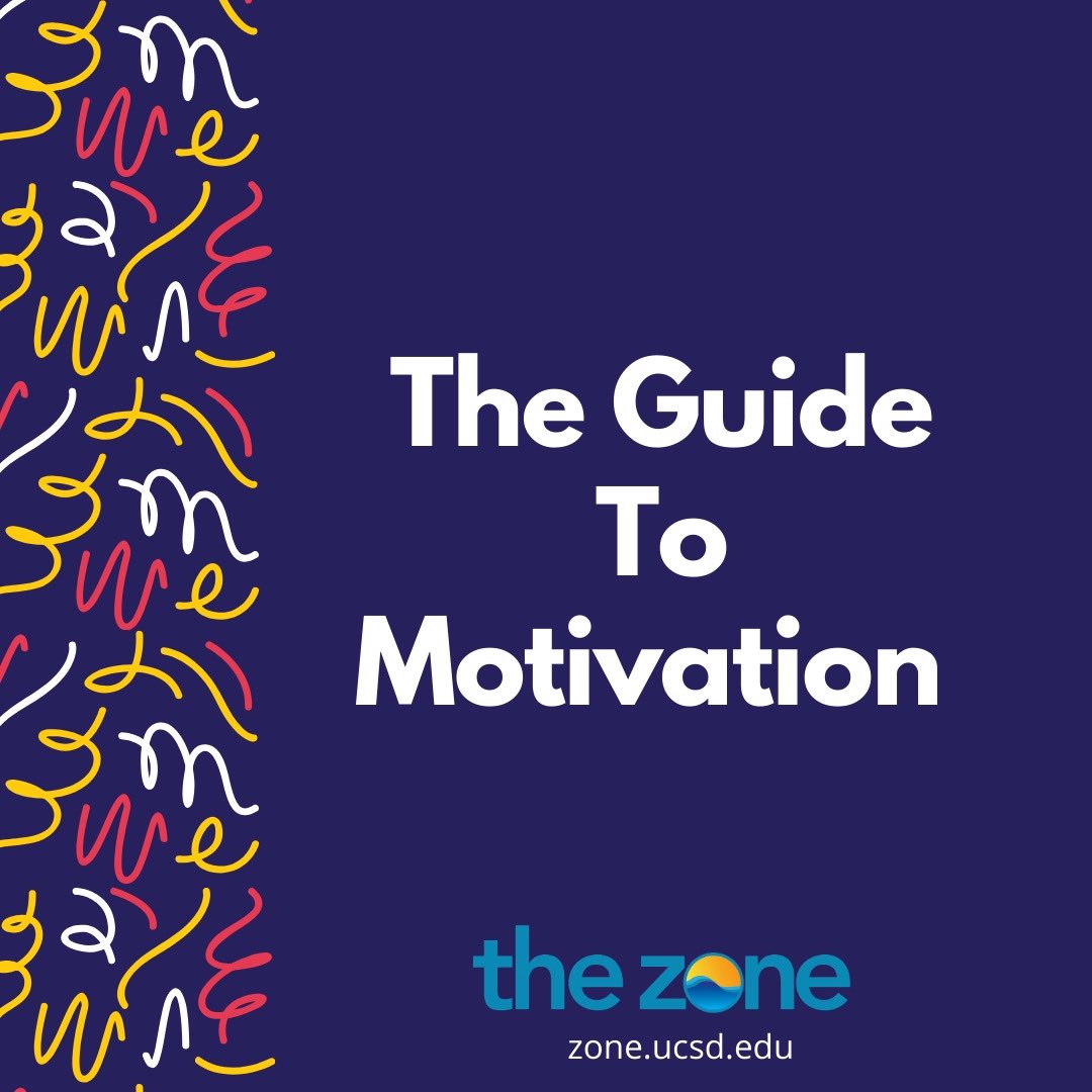 UCSDZone's tweet photo. With just one week left it may be hard to find that little push of motivation to keep going, especially during these times. Try switching up your studying methods with incentives that are highlighted in our Guide To Motivation.

(1/2) https://t.co/QurDplY3PU