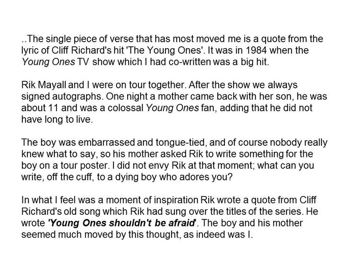 On this day 2014, #RikMayall sadly died. This reminds me of a very touching story about Rik from Ben Elton of when he was asked for his favourite piece of verse for a poetry anthology 'Lifelines'. Worth a read...