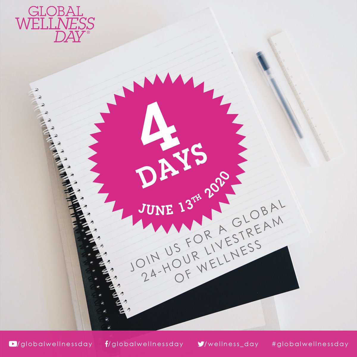 4 days to go!!! 🤩 Celebrate Global Wellness Day with millions around the world with a 24-hour livestream event! 🍏

#globalwellnessday #wellness #gwd2020 #isayyes #onedaycanchangeyourwholelife #savethedate #countdown #4days