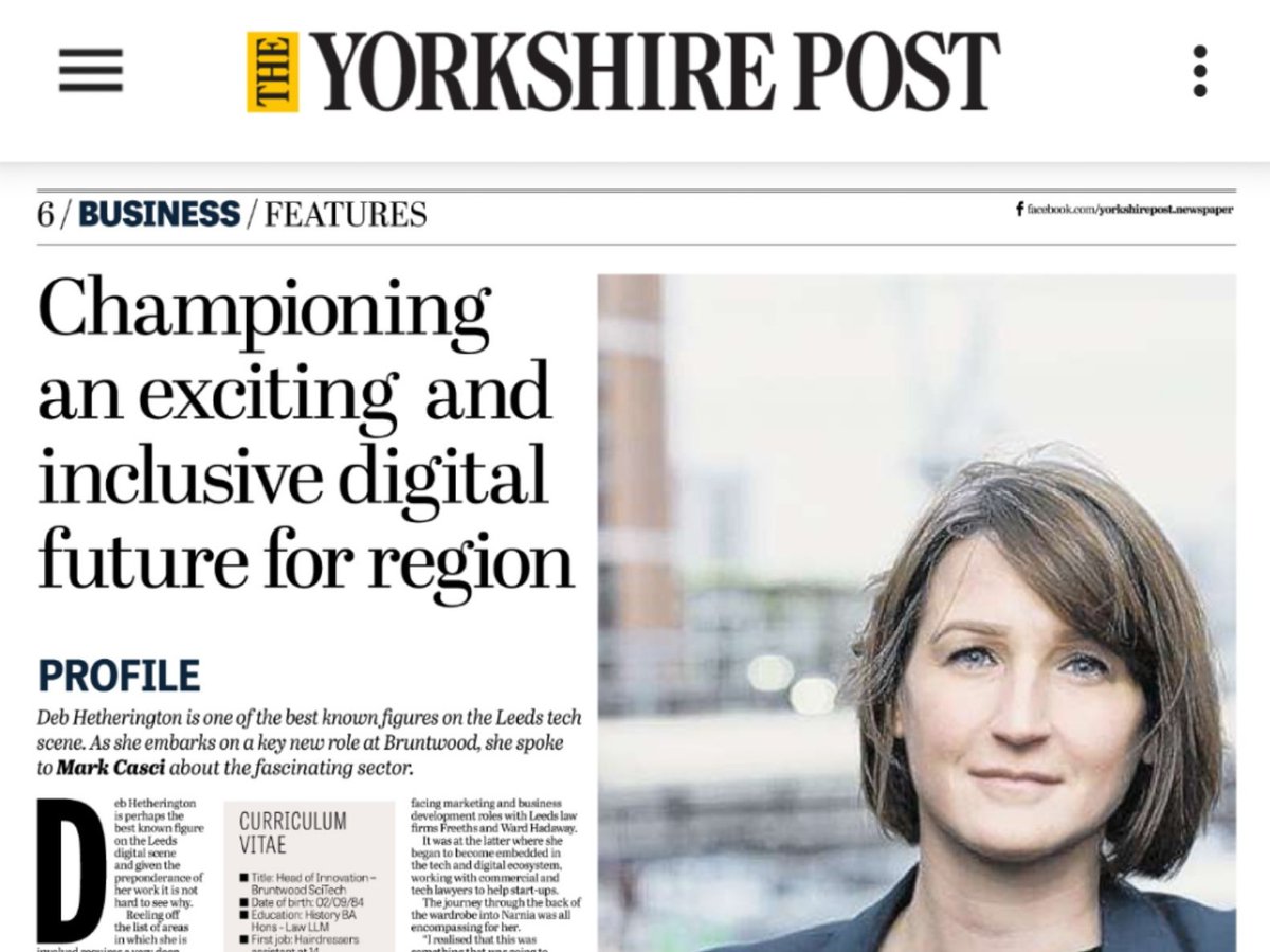 StuartClarkeUK's tweet photo. Great feature on @DebDoesDigital by @MarkCasci in today's @yorkshirepost. Deb is such a key part of the #Leeds tech sector and a supporter of so many initiatives. Go out and #buyapaper. https://t.co/DEQpMEJukW