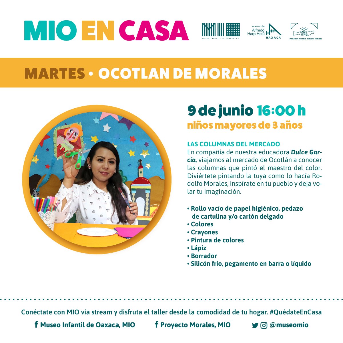 museomio's tweet photo. Viajemos a Ocotlán e inspirémonos en sus columnas, aquellas que pintó nuestro querido 'señor de los sueños': Rodolfo Morales. Acompáñanos en este viaje con nuestra educadora Dulce García en punto de las 4 pm en nuestro live del día, síguenos en https://t.co/xgzdIMB64B. https://t.co/9qaeQFC71W