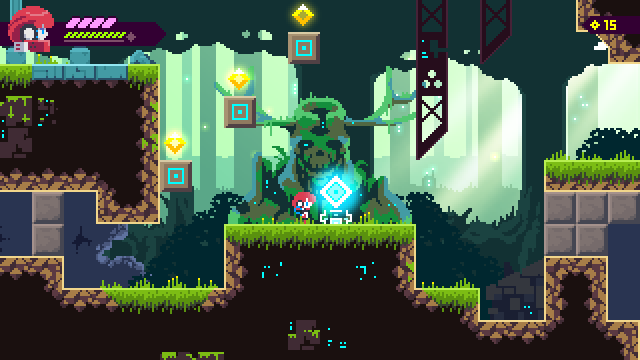 skipmore's tweet photo. セーブポイントの背景に、朽ちた石像的な物を設置してみた。
#トランシルビィ #Transiruby #gamedev https://t.co/h5jPVI72aG