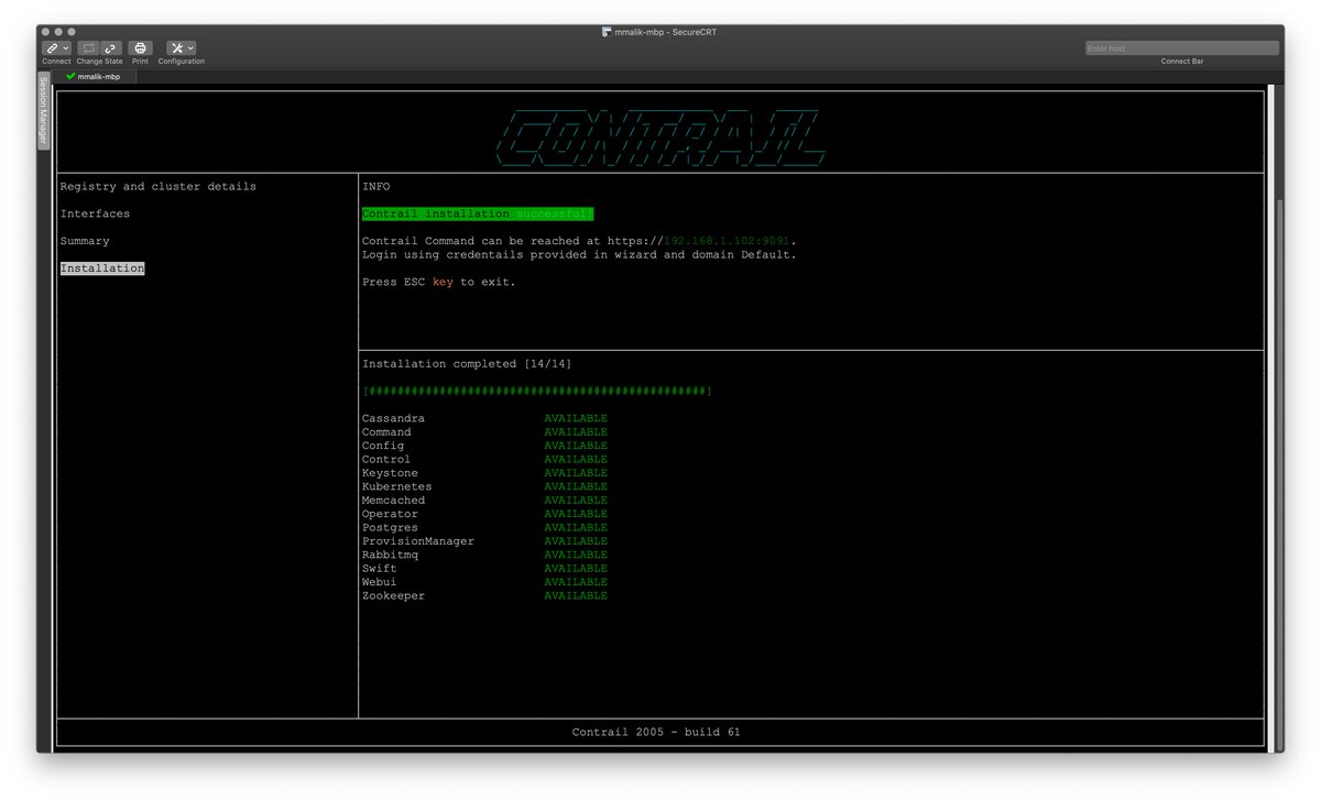 Malik0x1's tweet photo. Tried the Contrail 2005 OVA on VMware Fusion and EVE-NG, but still, need to fallback to distributed installation because of limitations and for the better understanding. 

#openstack #kubernetes #ContrailCommand #ContrailNetworking #cloudnetworking #multicloud #k8s https://t.co/uqVzDX2Xuu