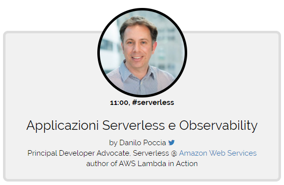 _CloudConf_'s tweet photo. Giovedì alle 11:00 il keynote di @danilop alla #cloudconfonair per parlare di #serverless e #AWS Streaming con chat, aree di discussione e mentorship online! Accredito gratuito su https://t.co/hWzJ8cZ0wV https://t.co/IOuQaSpPhj