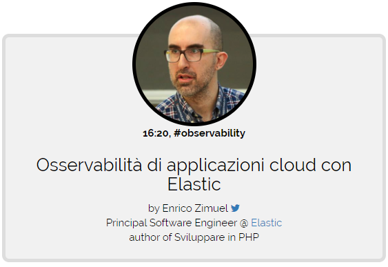 _CloudConf_'s tweet photo. Giovedì @ezimuel parlerà di #observability con #elastic in streaming! Accredito gratuito su https://t.co/h1AzLLe72t https://t.co/wY7stIJXkB