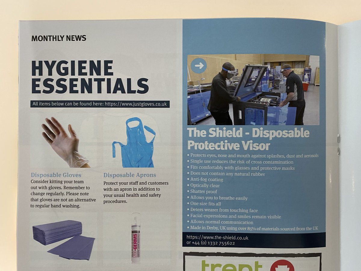 The Shield on page 20 in <a href="/icecreamUK/">The Ice Cream Alliance</a> magazine. Available to buy in boxes of 5 or 25. These disposable protective visor's are optically clear and allows normal communication with visible smiles! You can buy online at the-shield.co.uk