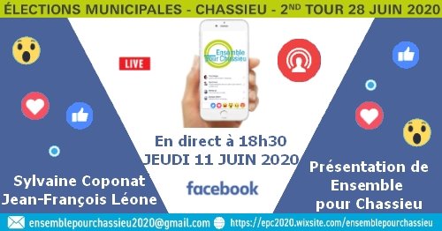EPChassieu2020's tweet photo. Jeudi 11 juin 2020, 18h30, 1er #Live #Facebook de la série "Live Ensemble pour #Chassieu". Sylvaine #Coponat et Jean-François #Leone aborderont l'actu politique chasselande depuis le 15 mars et expliqueront leur choix d'alliance pour le 2nd tour des municipales du 28 juin. #EPC https://t.co/rxxxwa69TL