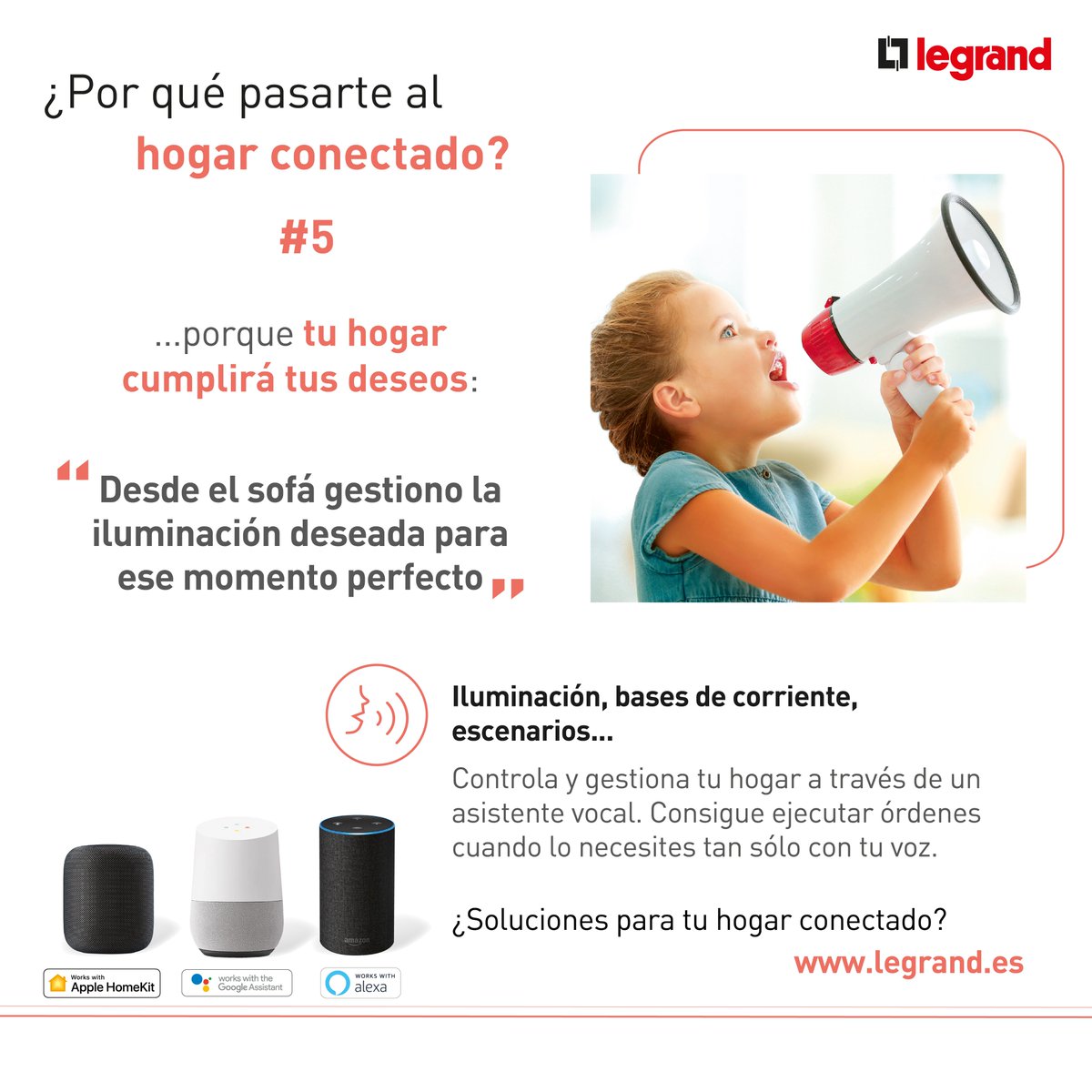 ¿Por qué pasarte al hogar conectado?
5️⃣¡Dile a tu hogar lo que quieres!
🔊🏠Contrólalo con la voz, con tu asistente vocal😎
Conoce cómo ganar más confort, mejor gestión, mayor ahorro y seguridad con tu #hogarconectado.💗🤩
👉legrand.es/Soluciones-Hog…

#ValenaNext #LegrandSwitchedOn